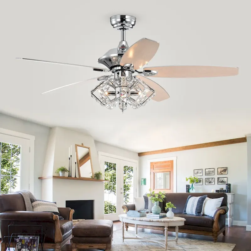 Silver Orchid Pitts 5-Blade Lighted Ceiling Fan w/ Pentagon Crystal Shade