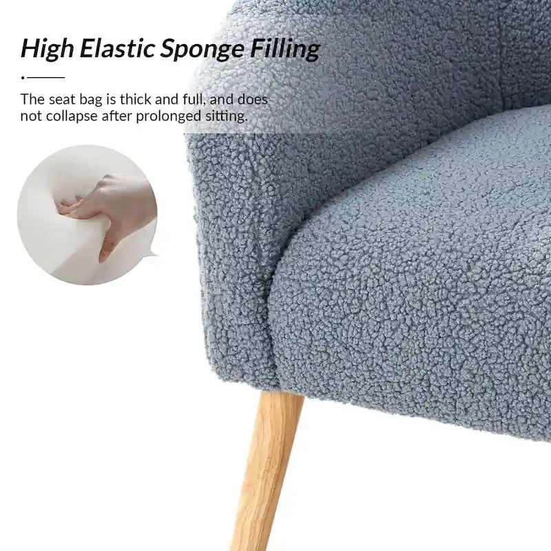 Modern Boucle Armchair with Solid Wood Legs, Set of 2