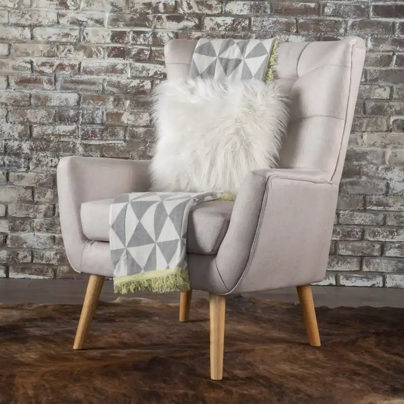 Button-Tufted High-Back Wingback Chair, Single Seat — Grey / Teal / Wheat