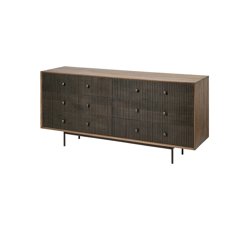 Grace Two-Tone Brown Solid Wood 6 Drawer Sideboard - 70.0L x 18.0W x 31.0H