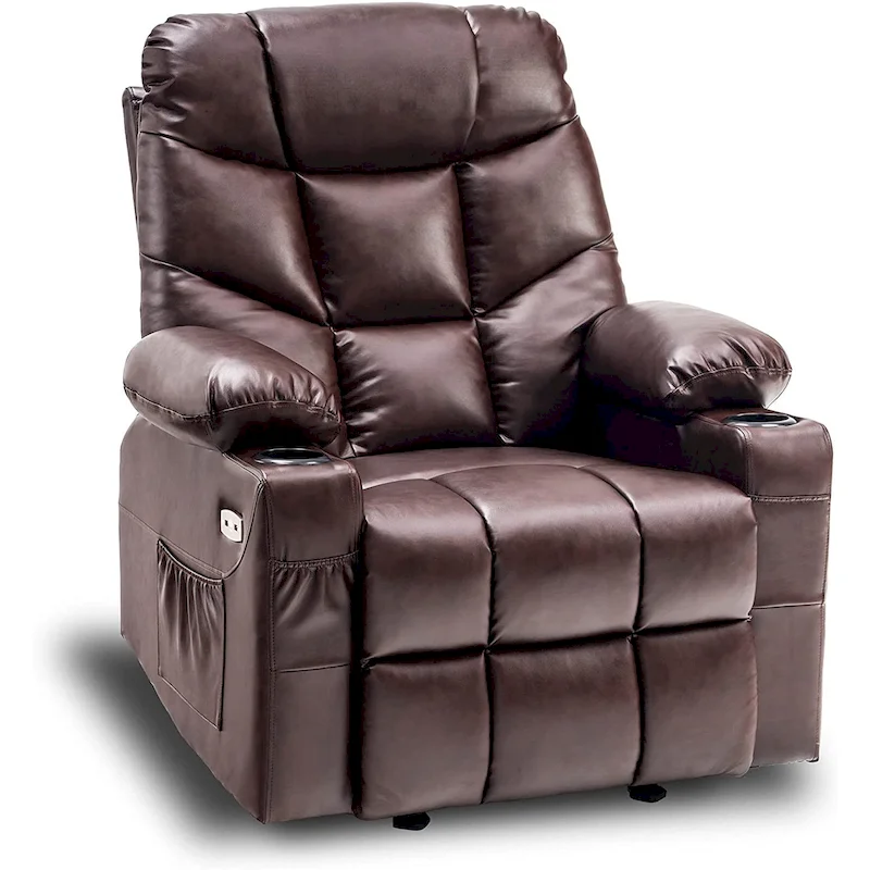 MCombo Manual Glider Rocker Recliner Chair with USB Ports, Faux Leather 8002