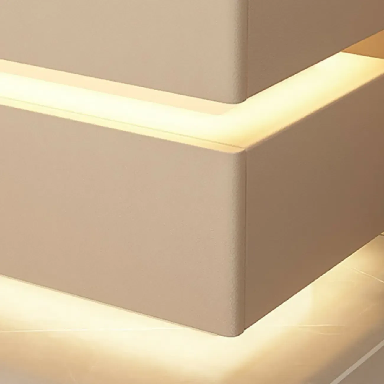 LED 2-Tier White Wooden Floating Nightstand with Drawer