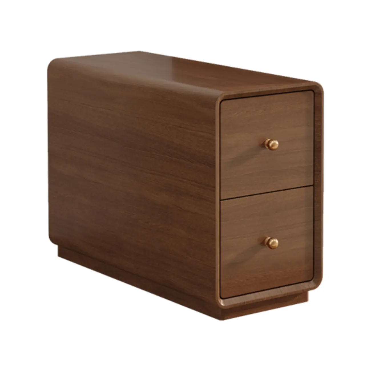 Narrow Rectangle Walnut Wood Side Table with Drawers