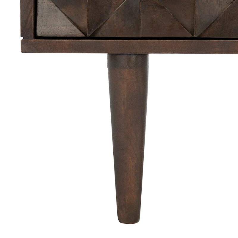 Walnut 3-Drawer Chest with Geometric Carved Details