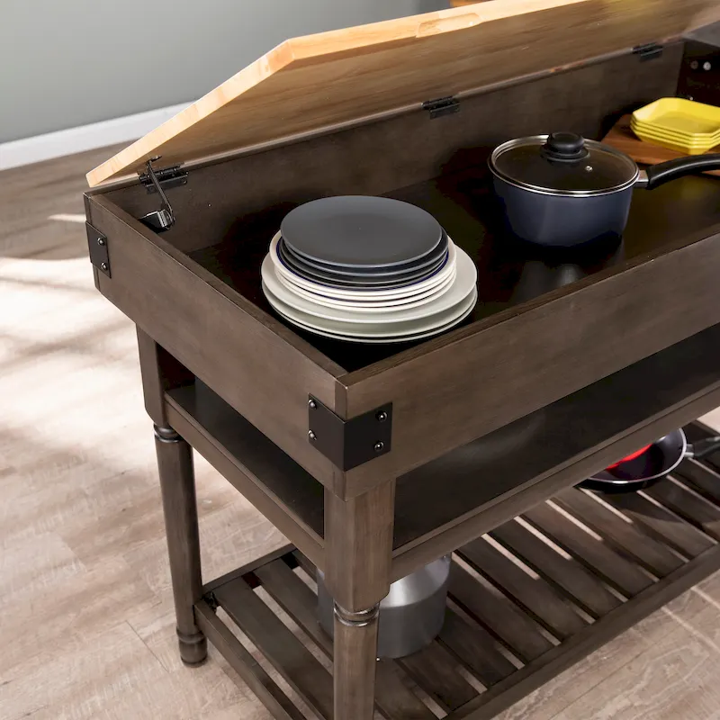 Brown/Natural Transitional Portable Butcher Block Kitchen Island, 1-Person