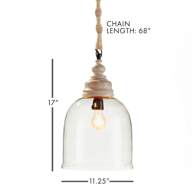 Ansley 17 inch Cloche Pendant Whitewash Finish - 17 in.