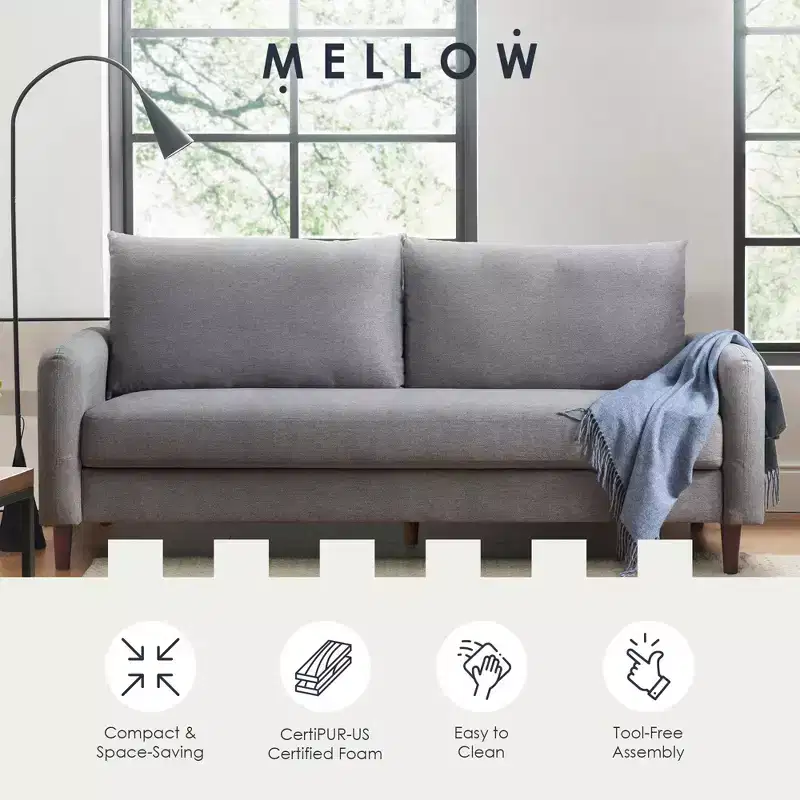MAE Mid-Century Modern Curved Arm Sofa with Solid Wood Legs, Mellow