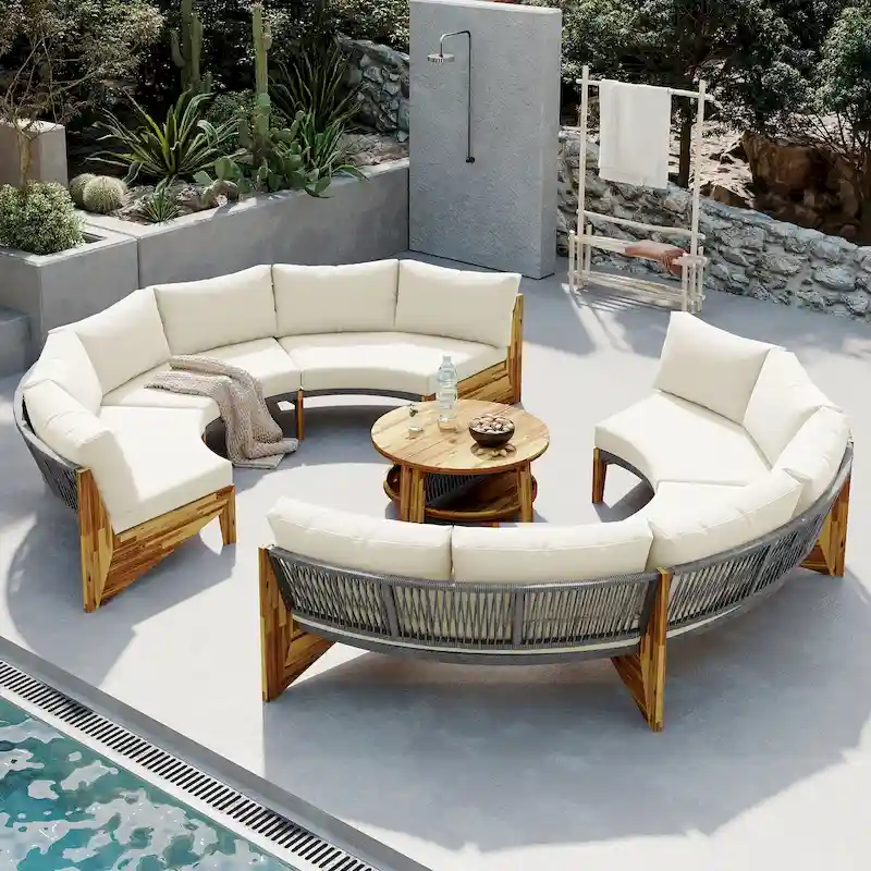 Patio Furniture Set, Half Moon Patio Sectional Sofa Set, All Weather Conversation Set with Thick Cushions and Coffee Table