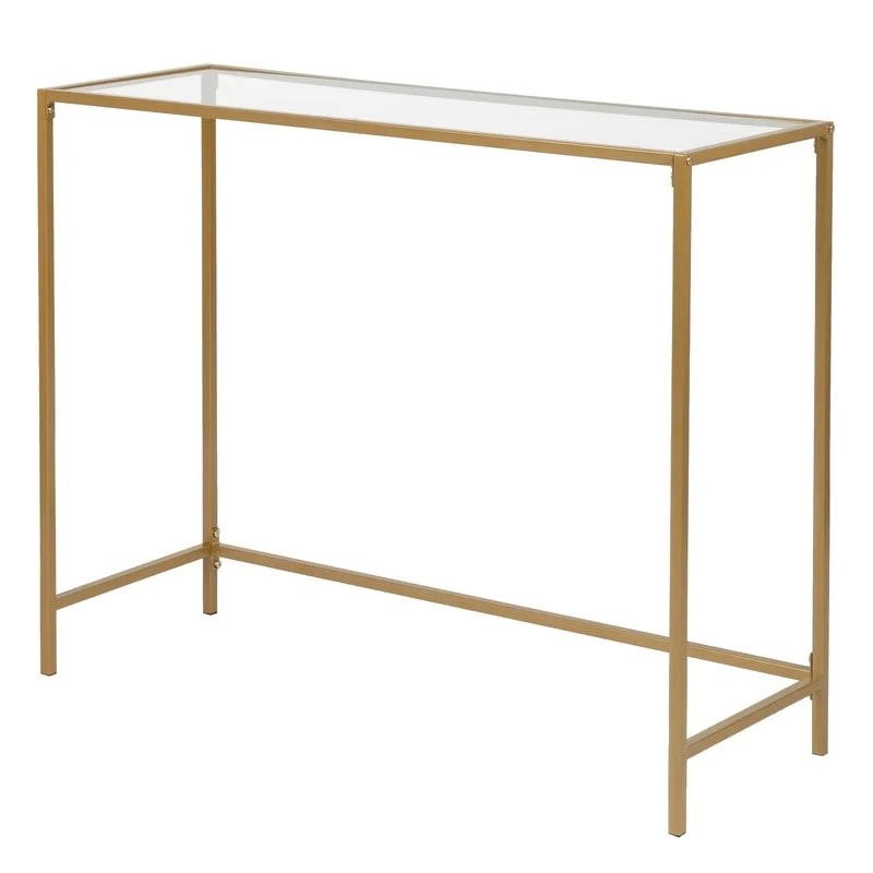 Modern Gold Frame 39.4  Entryway Console Table Glass Top