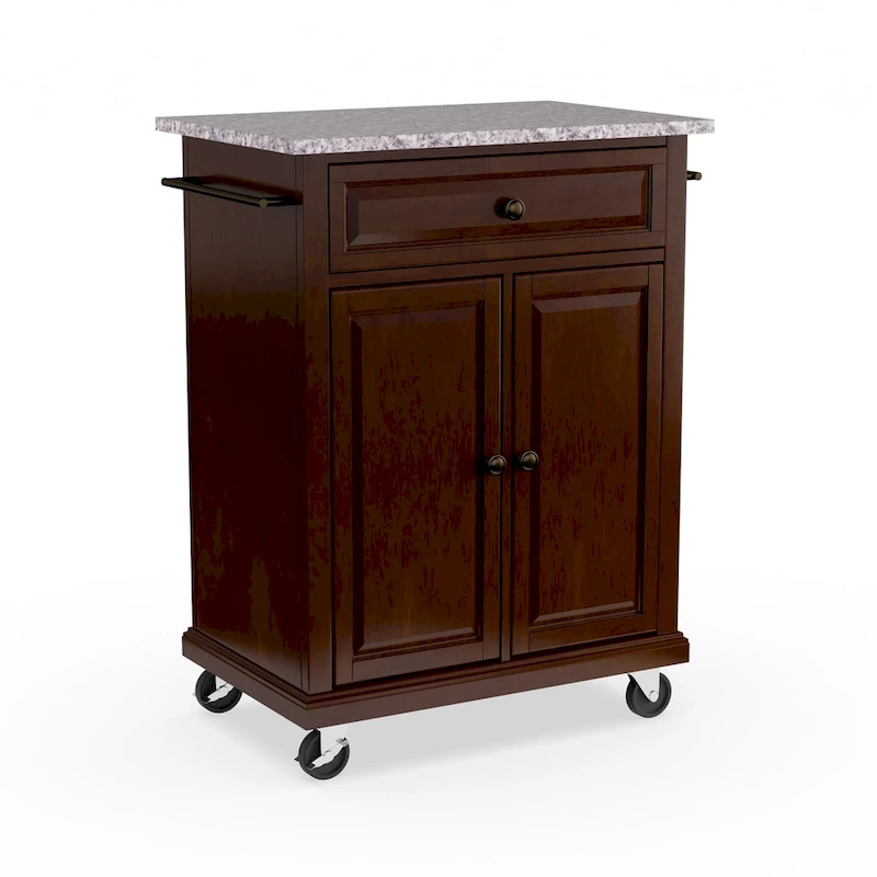 Crosley Compact Vintage Mahogany Finish Solid Granite Top Kitchen Cart and Island - 31W x 18D x 35.5H