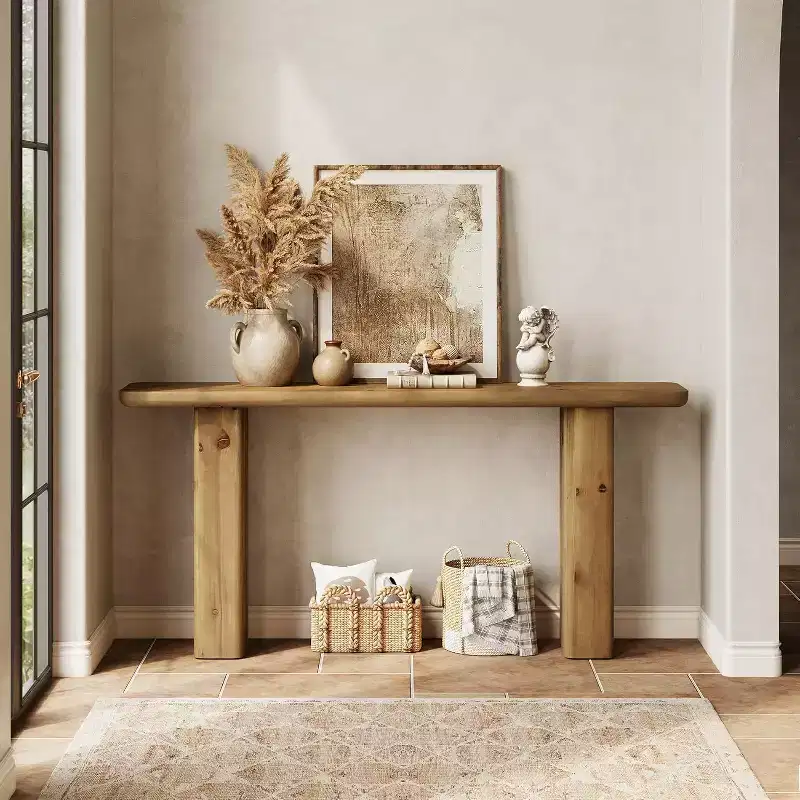 Lantine 63-Inch Solid Wood Console Table, Farmhouse Sofa Table Behind Couch for Entryway, Living Room, Foyer, Hallway, Rustic Brown, Easy Assembly