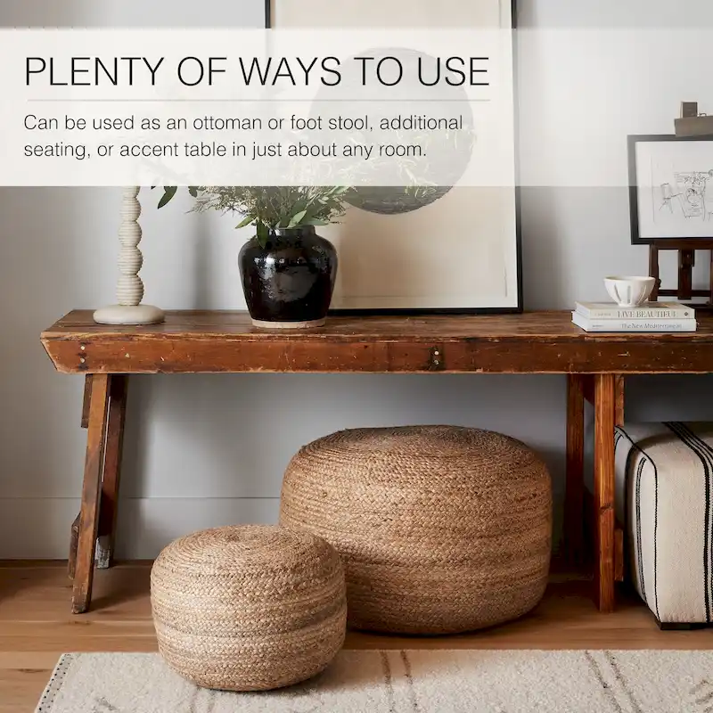 Juniper Home Saba Round Jute Pouf Ottoman/Foot Stool