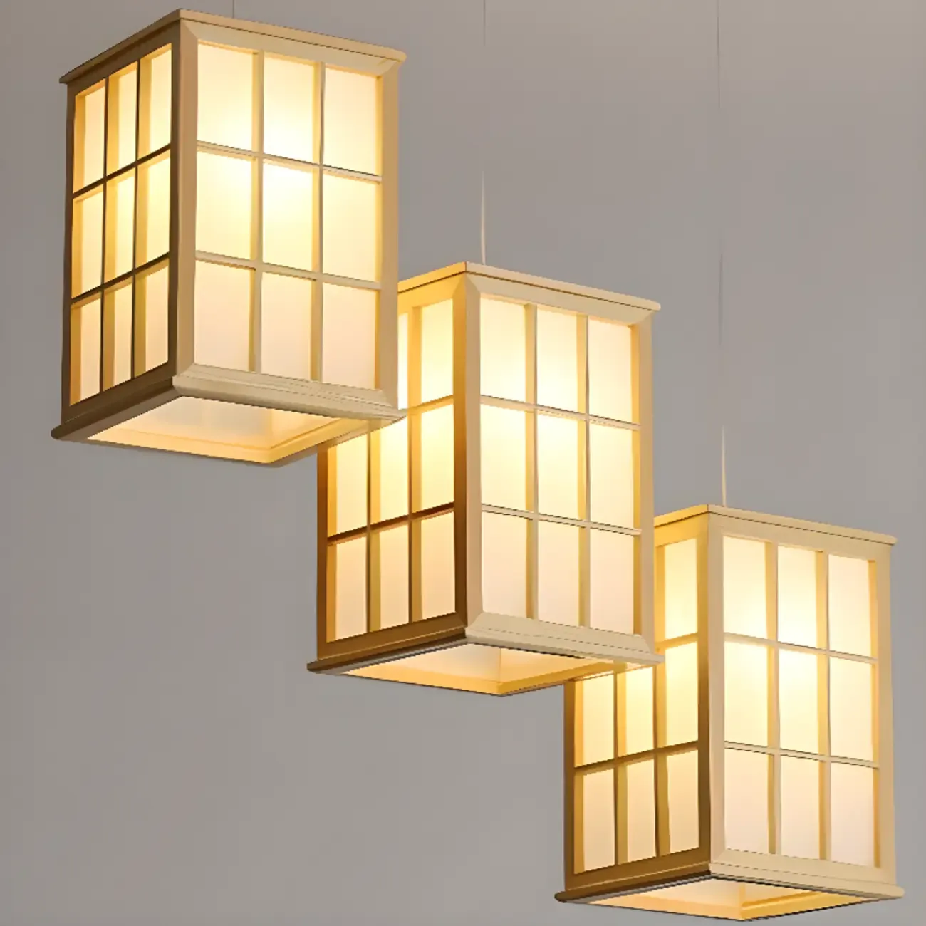 3 Light Island Pendant Light in Natural Wood with Rectangular Shape