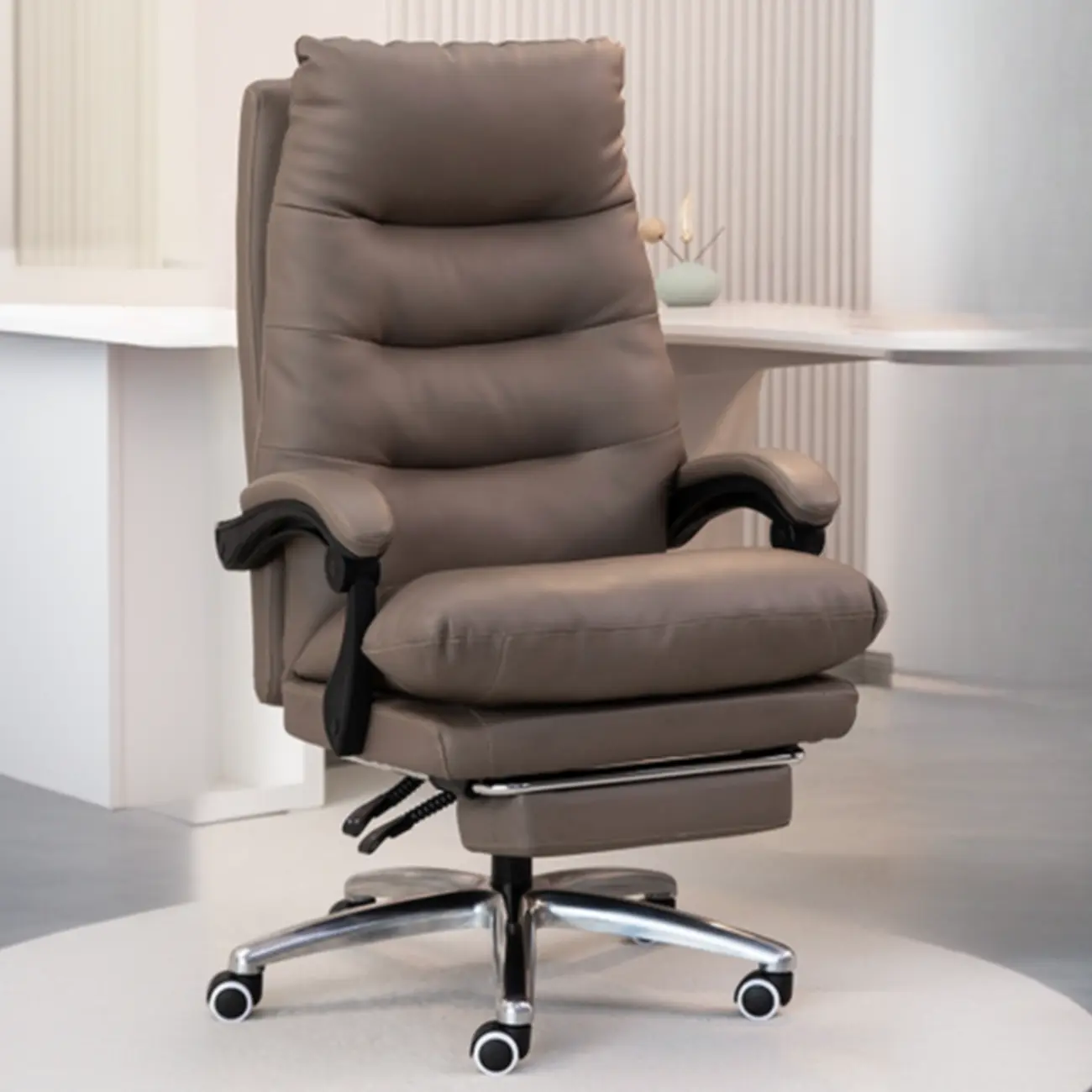 Ergonomic Black Leather Adjustable Office Chair with Wheels