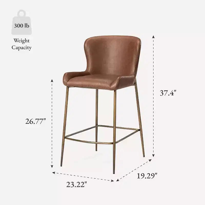 Maven Lane Naomi Metal Counter Stool with Faux Leather 27