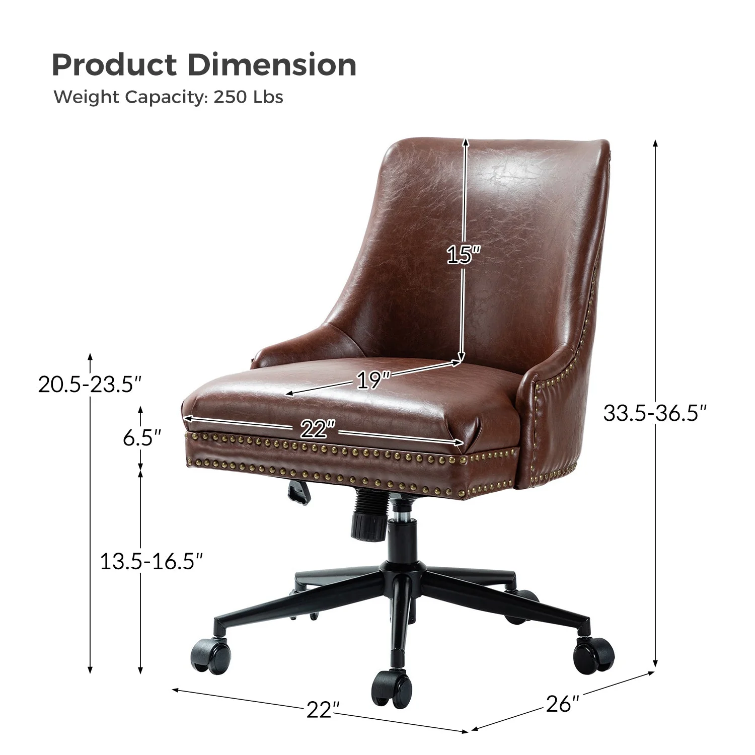 Vegan Leather Armless Swivel Office Chair with Foam Fill & Black Metal Base | Brown / Black | Single Seat