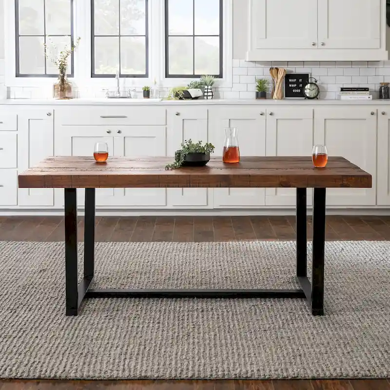 Grey / Mahogany / Rustic Oak Solid Wood Distressed Dining Table, Trestle Style, Seats 6