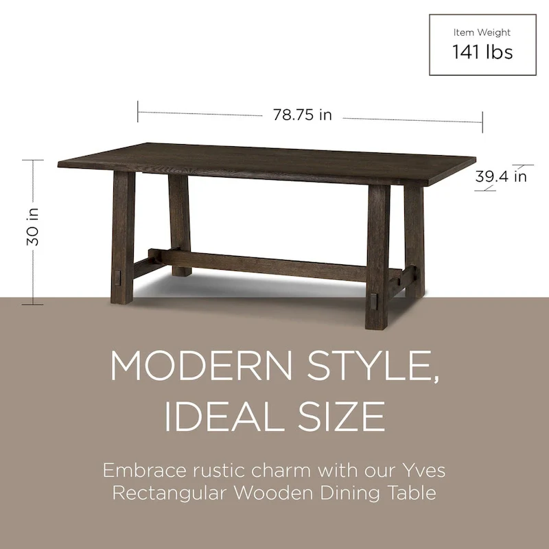 Maven Lane Yves Rectangular Wooden Dining Table in Weathered Black Finish