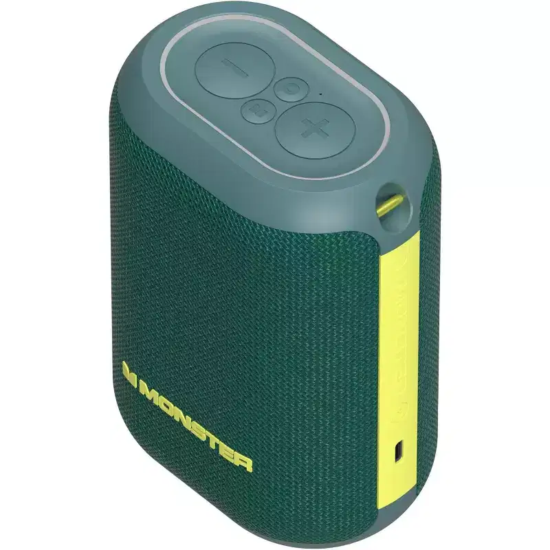 Monster DNA One Portable Bluetooth Speaker, 360 Bass Sound, 10W Qi Wireless Charging Pad, IP67 Waterproof, Indoor/Outdoor Use, Dark Green/Volt