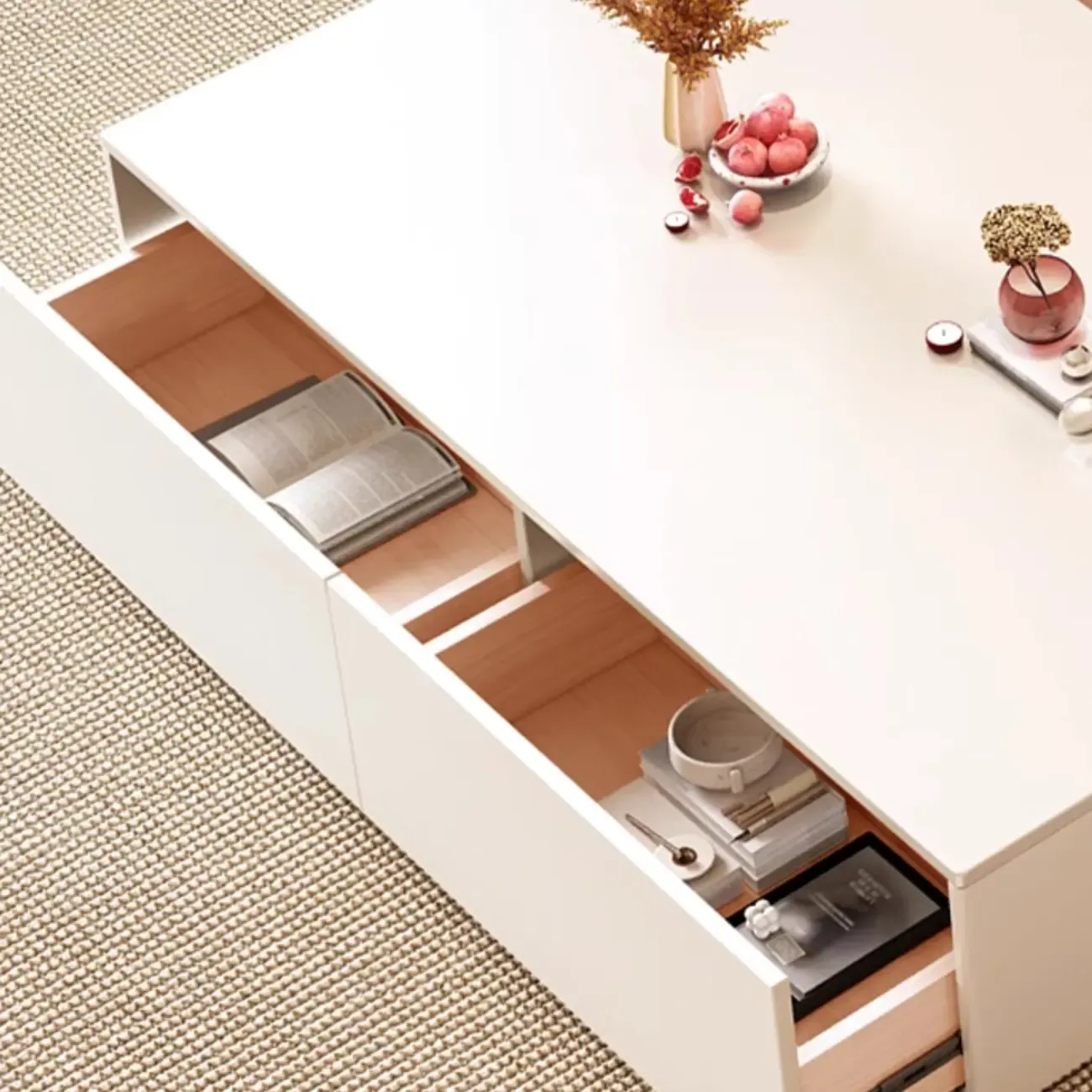 Modern Wooden TV Stand with Shelves and Drawers