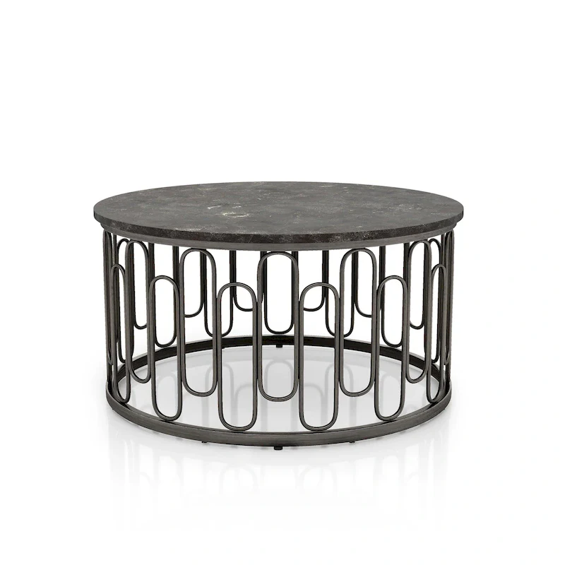 Lars Modern Round Coffee Table with Marble Top, Metal Legs, Sturdy Decorative Metal Base by Furniture of America
