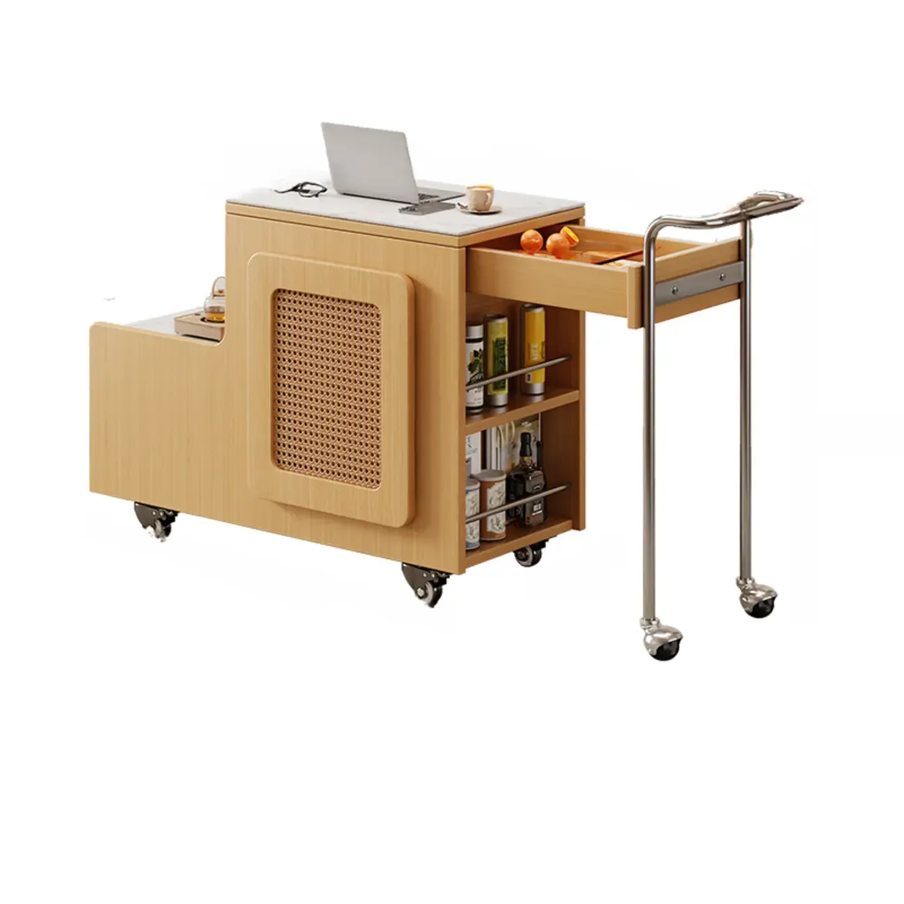 Multifunctional Sintered Stone Top Wheeled Cart Side Table