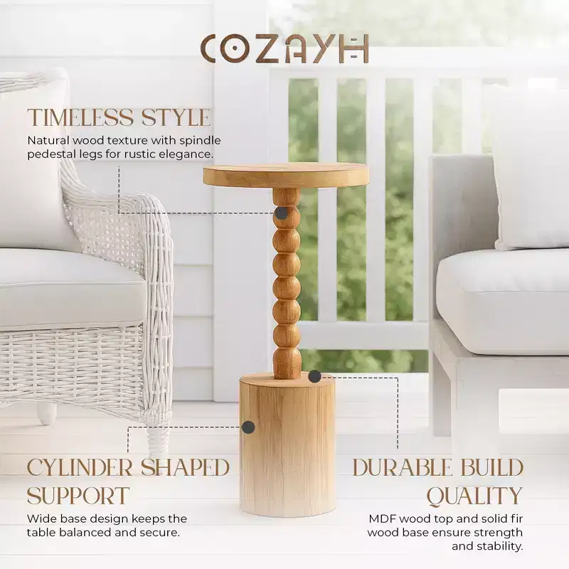 COZAYH Farmhouse Pedestal Side Table for Living Room & Bedrooms, Brown, Set of 2
