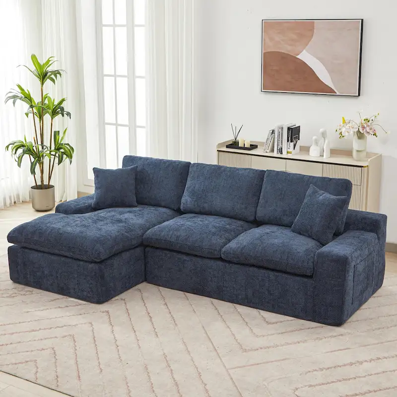 L-Shaped Reversible Sectional Sofa Chenille Fabric Couch Chaise