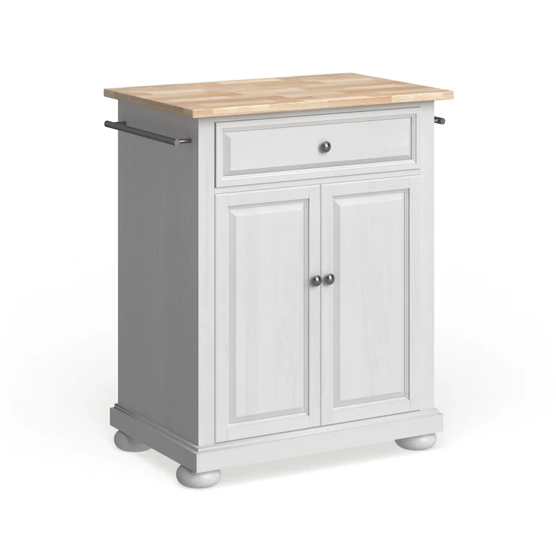 Crosley Alexandria Wood Top Portable Kitchen Island in White Finish - 18d x 31w x 33.5h