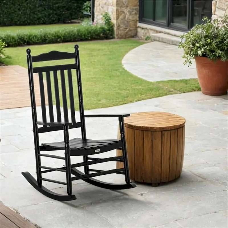 Outsunny Traditional Wooden High-Back Rocking Chair for Porch,Outdoor