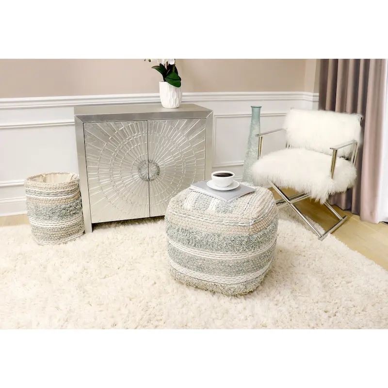 Pasargad Home Grandcanyon Braided Cotton Pouf, 20 Beige