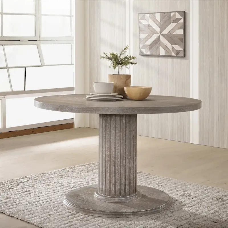 Round Pedestal Dining Table with Oak Veneer Top