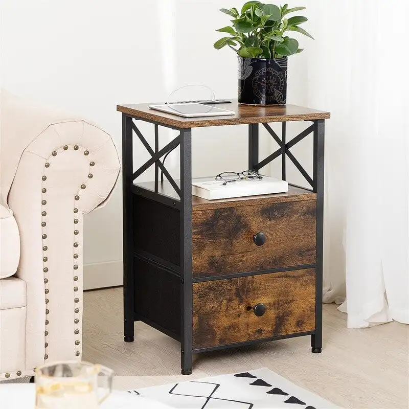 Nightstand with Charging Station and Fabric Drawers