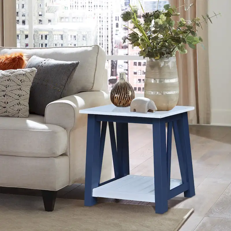 Solid Wood Side Table with Butcher Block Top