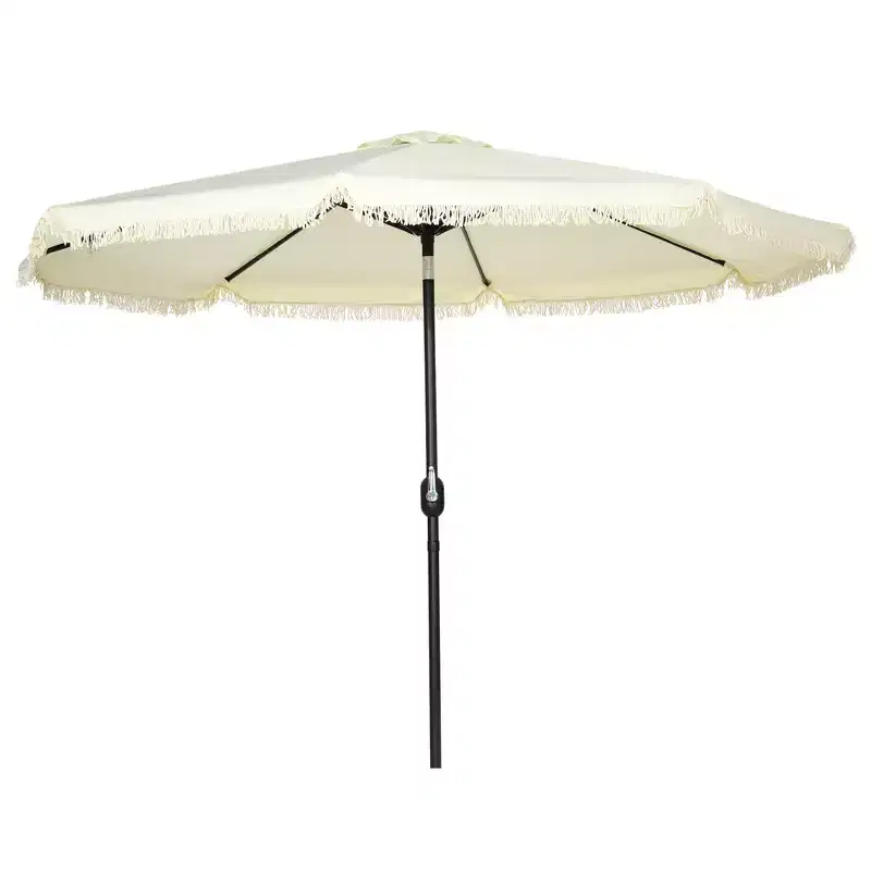 9 ft Cantilever Umbrella with Push Button Tilt and Crank Tassles and 8 Ribs Shade Umbrellas for Garden