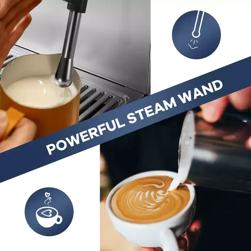 Semi-Automatic Espresso Machine, Coffee Machine with Steam Milk Frother, LCD Smart Screen