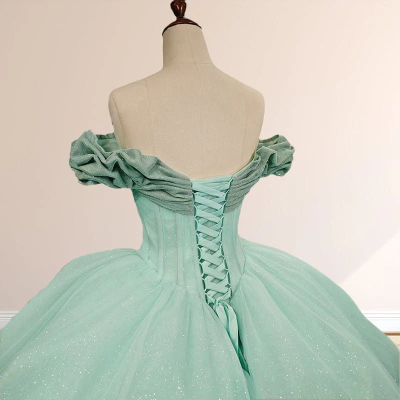 Glitter Mint Green Off The Shoulder Ball Gown Quinceanera Dresses