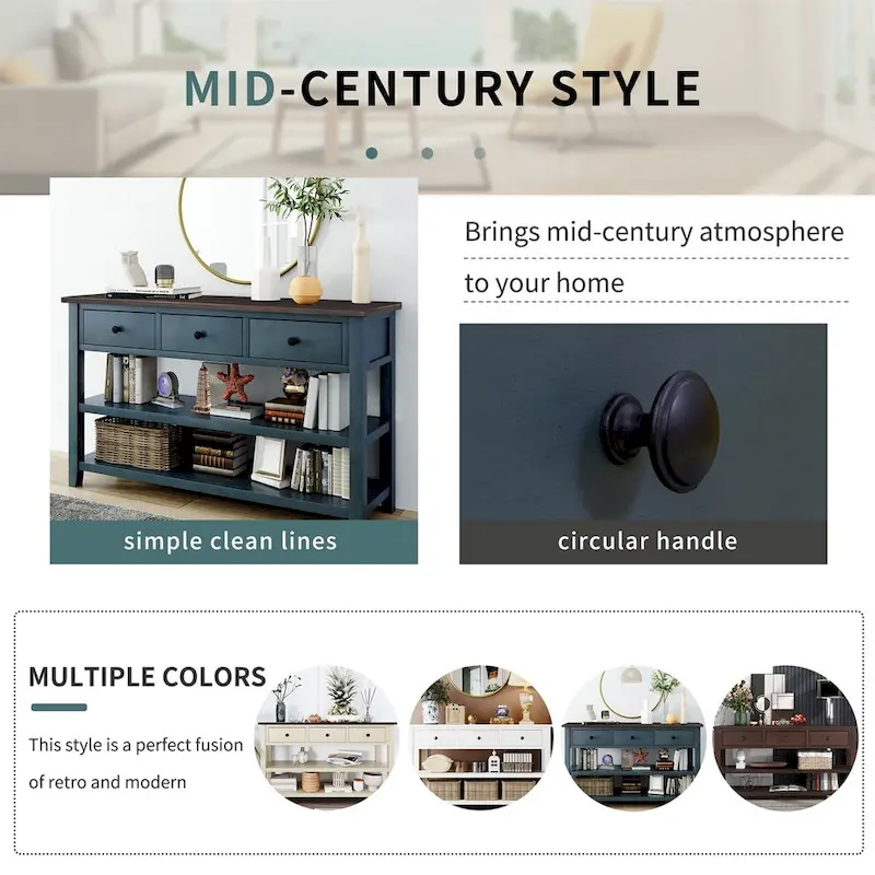 Retro Console Table with 3 Drawers - Multiple Colors