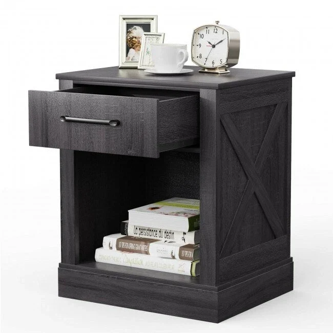 Compact Nightstand with Drawer and Shelf