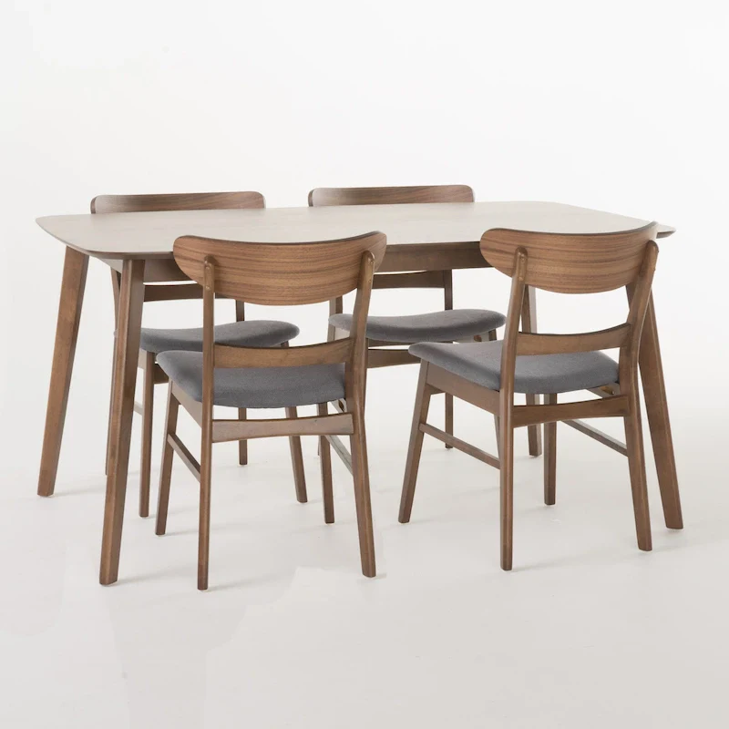 Mid-Century Modern Dining Table with 4 Upholstered Chairs