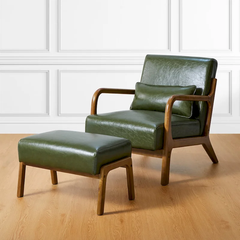 Glitzhome 30.75 H Mid-Century PU Leather Armchair with Ottoman Set