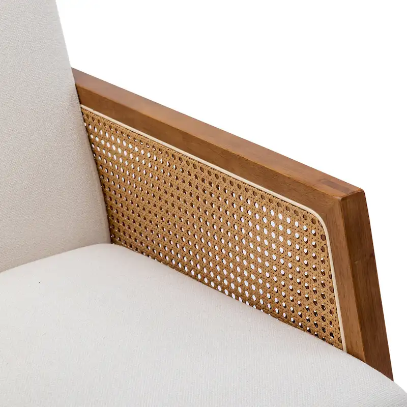 SEYNAR Modern PU Leather Rocking Chair with Rattan Arms