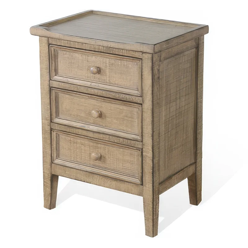 Rena End Table with 3 Drawers, 19 Inch Distressed Brown Mahogany Wood