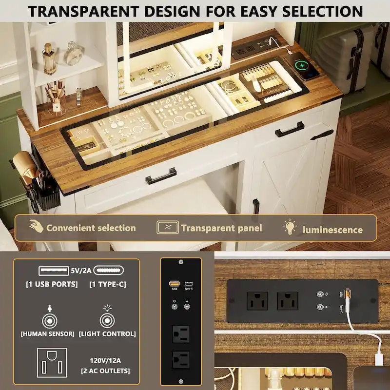 Makeup Vanity With Led Light and Outlets