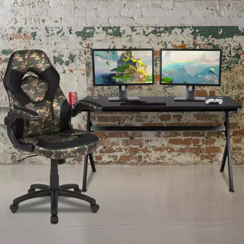 Flash Furniture Gaming Desk and Racing Chair Set with Cup Holder, Headphone Hook and Removable Mouse Pad Top - 2 Wire Management Holes