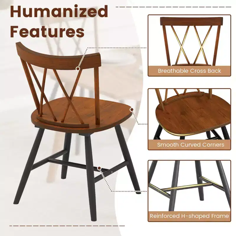 Costway Dining Chairs Set of 2/4 Farmhouse Kitchen Chair with Rubber Wood Frame,