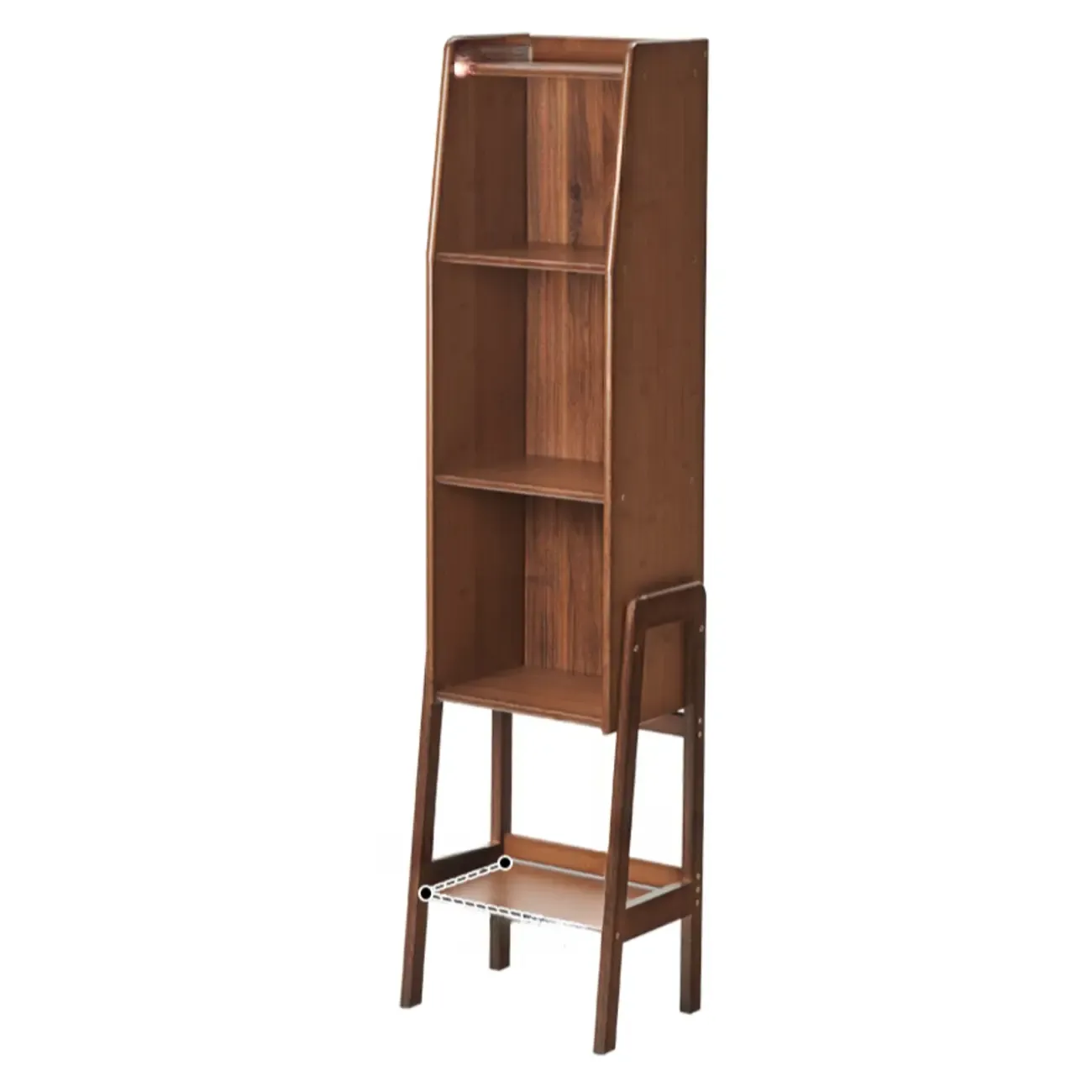 Scandinavian Narrow Brown Wood Multi-Tier Ladder Bookcase