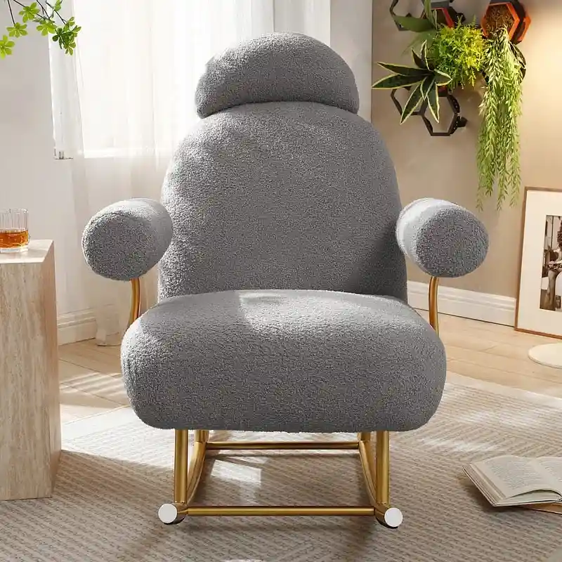 Modern Sherpa Fabric Nursery Rocking Chair