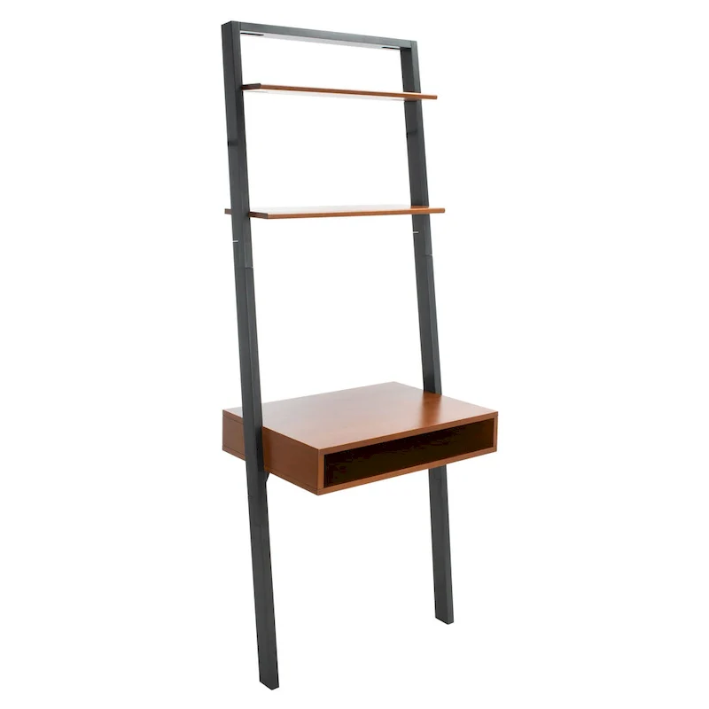 Leaning Desk with 2 Shelves - Black Ladder Style Home Office Desk 76.9