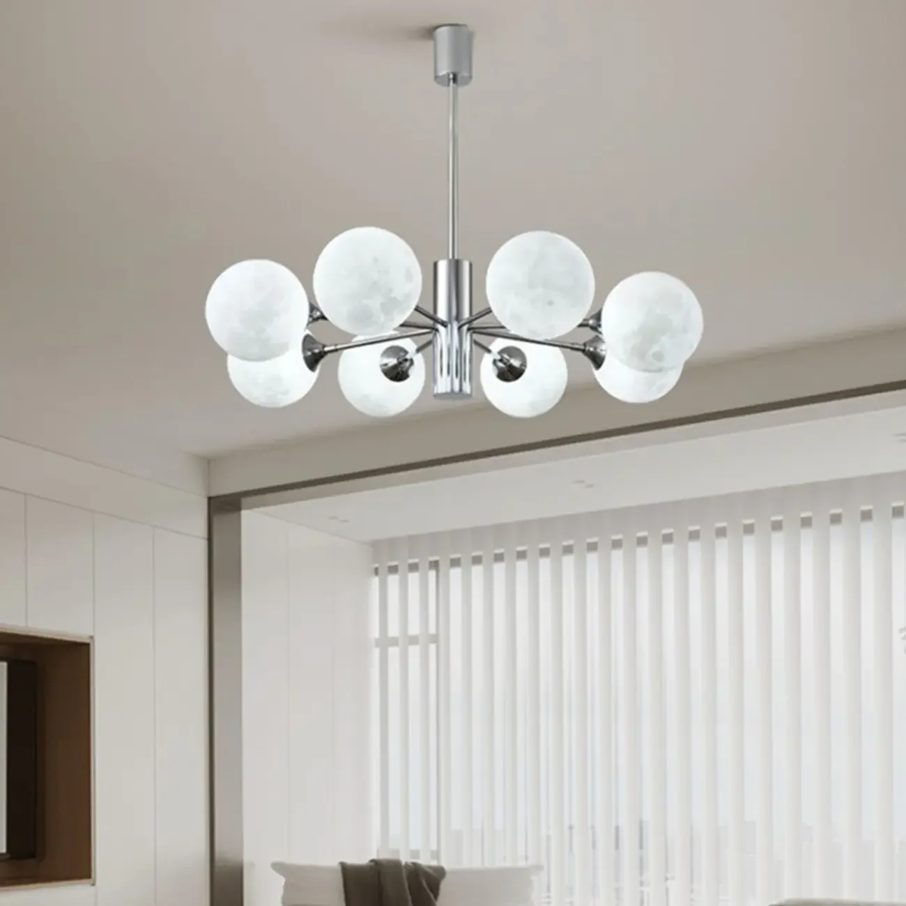 Modern Chrome Sputnik Chandelier with Globe Lampshade